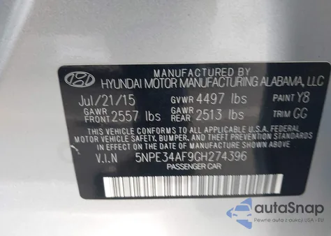 2016 Hyundai Sonata Limited z USA, uszkodzony, nr VIN 5NPE34AF9GH274396